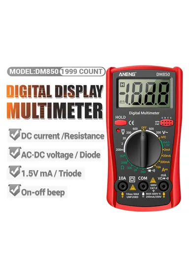  LCD Professional Electric Multimeter 1999 Counts Digital Multimeter Tester Current Voltmeter Ammeter DM850 (L13.9 x W7.45 x T3.36)cm - Red