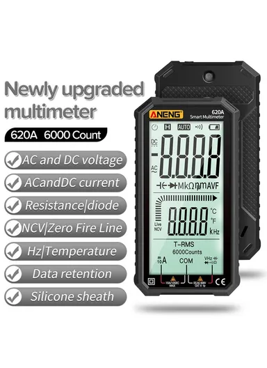 6000 Counts, 4.7-inch Digital Smart Multimeter True RMS Auto Electrical Capacitance Meter with Flashlight 620A - Black