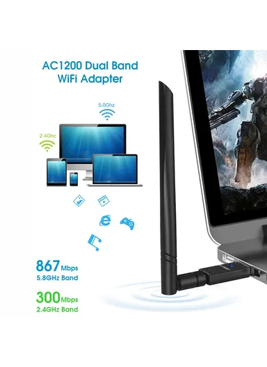1200Mbps Dual Band 2.4Ghz/5Ghz Bluetooth 4.1 WiFi Dongle For Desktop PC EP-AC1690