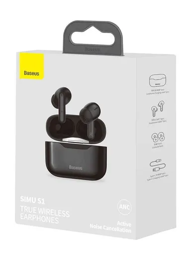 Bluetooth 5.0 Headphones In-Ear Wireless Earbuds With Wireless Charging Function Simu S2 - Black