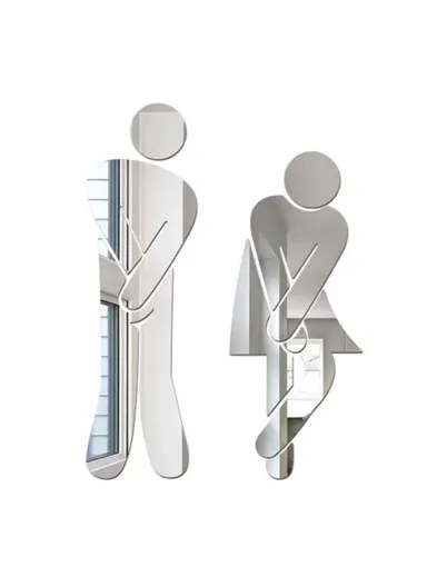 2PCS Three-Dimensional Acrylic Mirror Wall Stickers Mall Men And Women Logo-JM035 (L17/15 x W6/5 x T0.02)cm