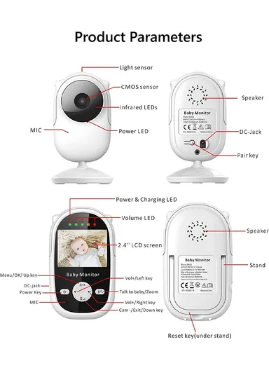 2.4" TFT 2-Way Talk Night Vision Screen Video Baby Monitor With Digital Colour Camera, Wireless View Video &amp; Alarm System SM25