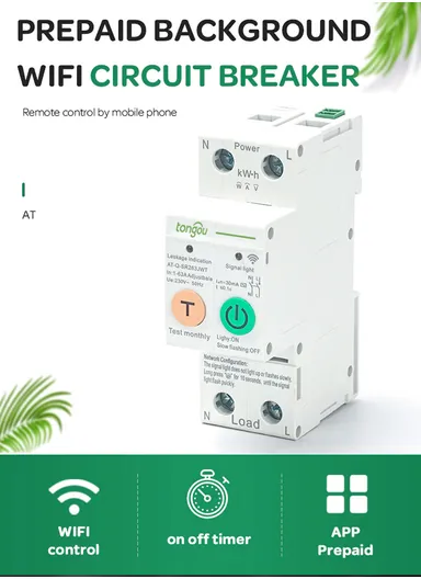 63A 2P TUYA Single Phase WIFI Smart Energy Meter KWh Metering Monitoring Circuit Breaker Timer Relay with Leakage Protection  TO-Q-SR263JWT