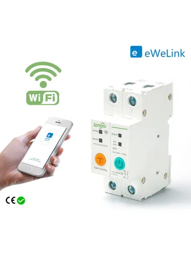 2P 63A Mobile eWelink Remote Controlled Din Rail WiFi Smart Circuit Breaker With Metering Function TO-Q-SR263JWE