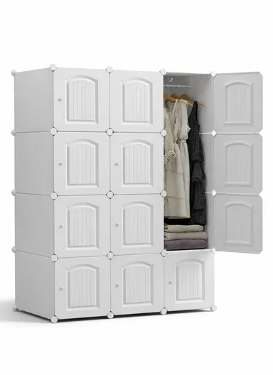 8-Cubes 4-Shelves Heavy-Duty Durable DIY Portable Closet Wardrobe Bedroom Storage Organizer with Hanging Rail (W105 x D35 x H140)cm - White