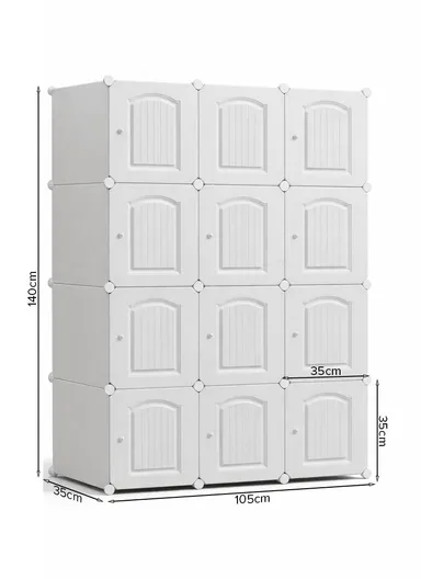 8-Cubes 4-Shelves Heavy-Duty Durable DIY Portable Closet Wardrobe Bedroom Storage Organizer with Hanging Rail (W105 x D35 x H140)cm - White