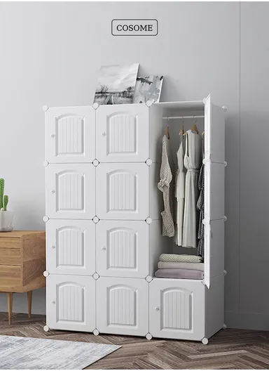 8-Cubes 4-Shelves Heavy-Duty Durable DIY Portable Closet Wardrobe Bedroom Storage Organizer with Hanging Rail (W105 x D35 x H140)cm - White