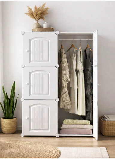 3 Shelves DIY Plastic Storage Cabinet (W70 x D35 x H105)cm - White