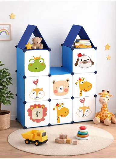 8-Cubes 4-Shelves Kids Heavy-Duty Durable DIY Closet Bedroom Wardrobe Organizer (W105 x D35 x H135)cm - Blue