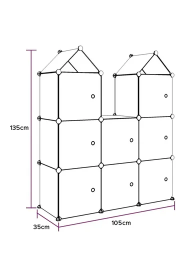 8-Cubes 4-Shelves Kids Heavy-Duty Durable DIY Closet Bedroom Wardrobe Organizer (W105 x D35 x H135)cm - Blue