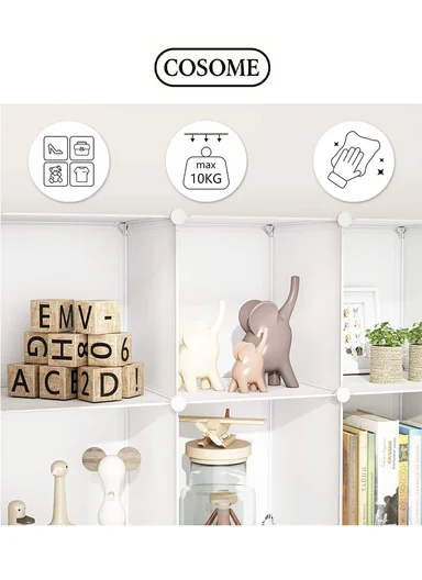 8-Cubes 4-Shelves Kids Heavy-Duty Durable DIY Closet Bedroom Wardrobe Organizer (W105 x D35 x H135)cm - Blue