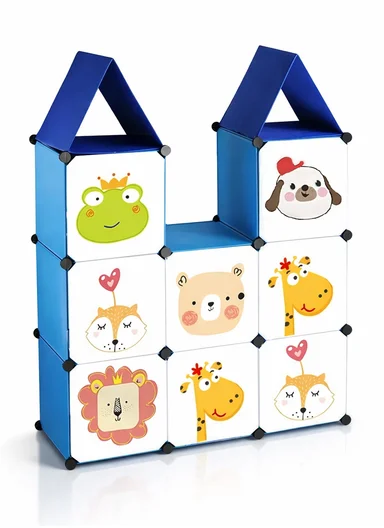 8-Cubes 4-Shelves Kids Heavy-Duty Durable DIY Closet Bedroom Wardrobe Organizer (W105 x D35 x H135)cm - Blue