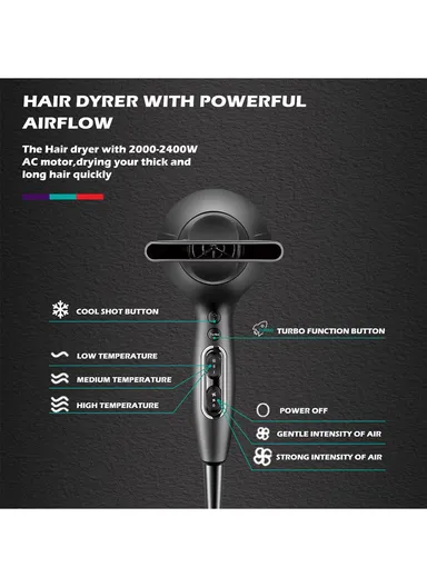2400W 3 Heat Setting Professional Salon Series Hair Dryer AC Motor With Brusher V-450 (L29 x W9.5 x H28)cm