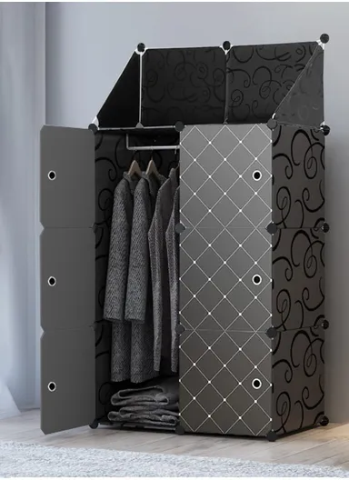 (W70 x D35 x H140)cm 3 Shelves 7 DIY Plastic Storage Cabinet With Cloth Storage