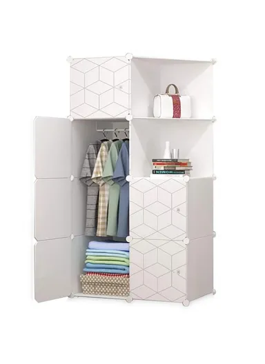 (W70 x D35 x H140)cm 3 Shelves 7 DIY Plastic Storage Cabinet With Cloth Storage