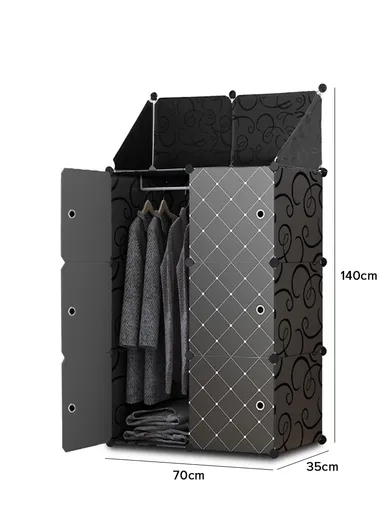 (W70 x D35 x H140)cm 3 Shelves 7 DIY Plastic Storage Cabinet With Cloth Storage