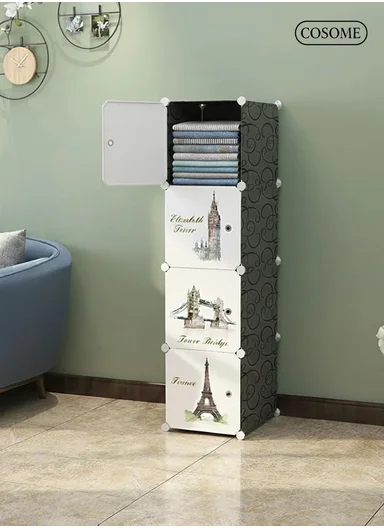 4-Layer 4 Cubes Heavy-Duty Clothes Stand, Wardrobe Organizer Storage Box (W35 x D35 x H140)cm - Black