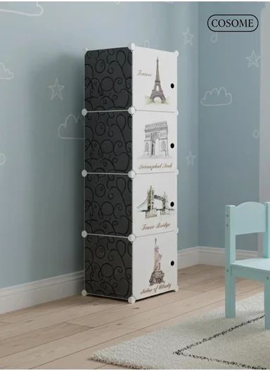 4-Layer 4 Cubes Heavy-Duty Clothes Stand, Wardrobe Organizer Storage Box (W35 x D35 x H140)cm - Black