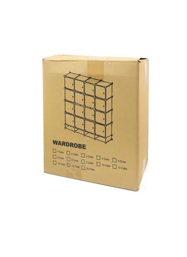 4 Shelves 17 Cubes DIY Clothing Mixed Colors Plastic Storage Cabinet with 2 Hanging Rods (W140 x D35 x H175)cm - Black