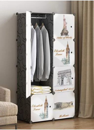 8 Cubes 2 Columns 4 Rows Waterproof DIY Plastic Storage Cabinet (W70 x D35 x H140)cm - Black