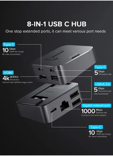 J-Cube Multifunctional Hub USB Type C, USB 3.0, RJ45 ,HDMI, USB Type C , Thunderbolt for MacBook Pro S-H121 (L6 x W6 x H4)cm