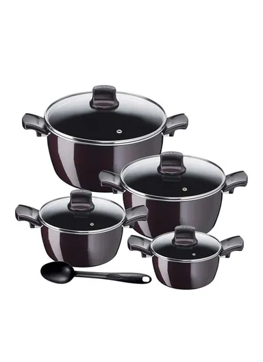 9 pcs 18/22/26/30cm Aluminum Titanium Non-Stick Resist Intense stewpots set With Lids &amp; Spoon D5229183