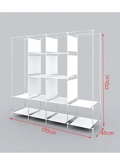 12 Shelves Fabric Collapsible Wardrobe Closet Storage With 4 Sides For Clothes Shoes Bags &amp; Accessories CL-170 (W170 x D45 x H170)cm - Navy Blue