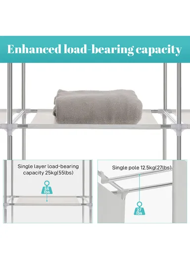 12 Shelves Fabric Collapsible Wardrobe Closet Storage With 4 Sides For Clothes Shoes Bags &amp; Accessories CL-170 (W170 x D45 x H170)cm - Navy Blue