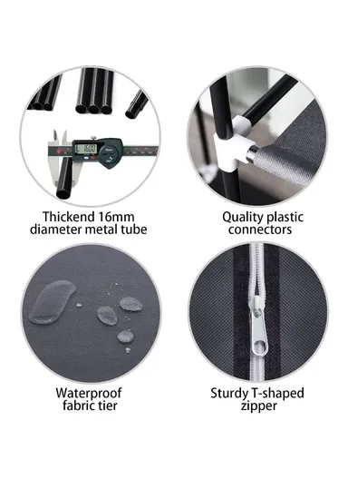 Large Capacity Plastic &amp; Stainless Steel Portable Wardrobe Storage Cabinet CL-150 (W150 x D45 x H170)cm - Wine Red