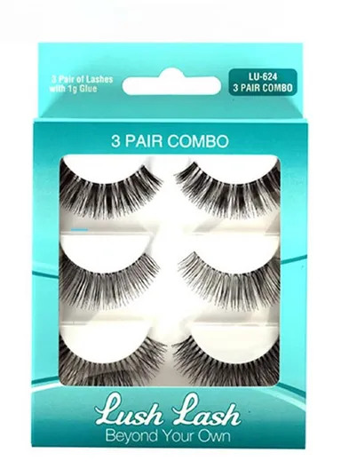 3 Pair of Lashes Combo With Glue LU-624