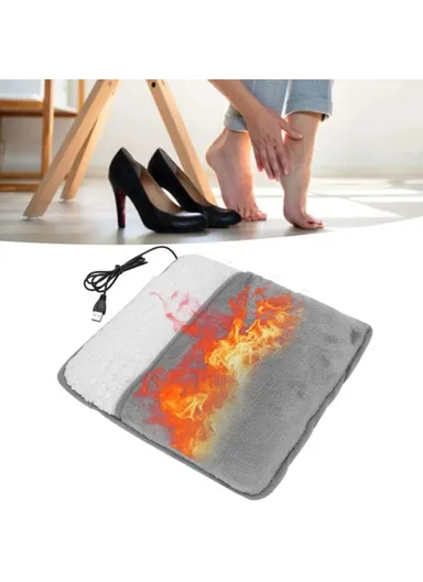 Electric Heated Foot Warmers USB Feet Heating Pad Blanket For Men &amp; Women (L30 x W30)cm - Grey