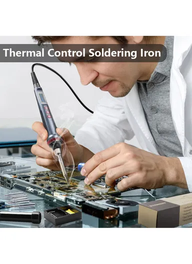 90W Electric Soldering Iron Kit Digital Adjustable Temperature Soldering Gun Auto Sleep Internal Ceramic Heating Welding Tools - EU Plug