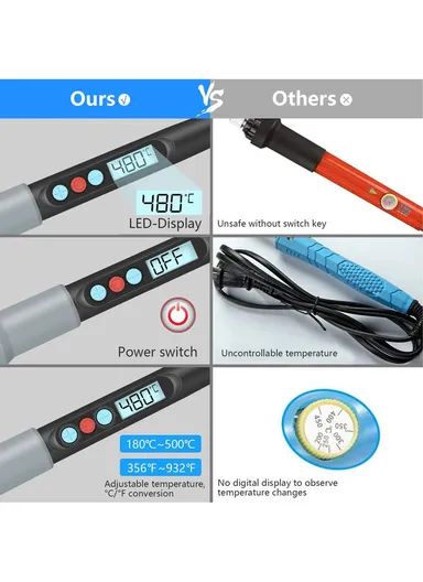 90W Electric Soldering Iron Kit Digital Adjustable Temperature Soldering Gun Auto Sleep Internal Ceramic Heating Welding Tools - EU Plug