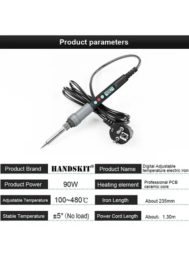 90W Electric Soldering Iron Kit Digital Adjustable Temperature Soldering Gun Auto Sleep Internal Ceramic Heating Welding Tools - EU Plug
