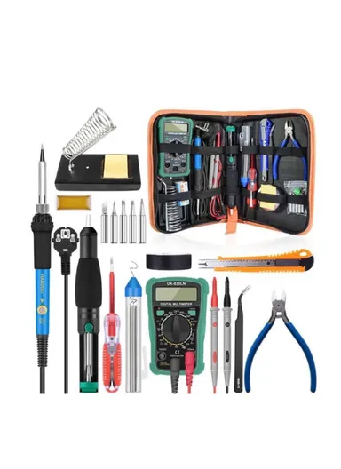60W 220V Soldering Iron Kit Adjustable Temperature Soldering Gun Welding Tool With Digital Multimeter (L26.8 x W15.5 x T4.8)cm- EU Plug