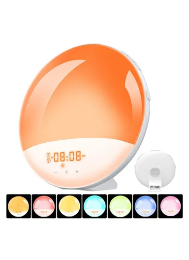 Sunrise/Sunset Simulation Smart Wake Up Lamp Alarm Clock 7 Color Atmosphere Lamp With FM Function SH-01 (L17 x W17 x H5.5)cm EU Plug SH-01