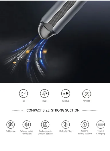 80W 2000mAh PC &amp; ABS Portable Powerful Suction Rechargeable Car Vacuum Cleaner (23.5 x D6.5)cm