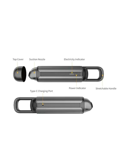 80W 2000mAh PC &amp; ABS Portable Powerful Suction Rechargeable Car Vacuum Cleaner (23.5 x D6.5)cm