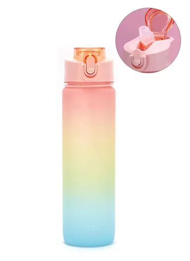 1000ml Large-Capacity Leakproof Fitness Drinking BPA Free Water Bottle With Time Marker - Yellow / With Straw