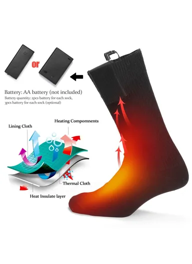 1Pair Heated Socks Battery Powered Cold Weather Thermal Heating Electric Heated Foot Warmer For Hunting Skiing Camping