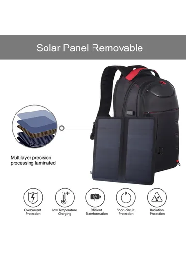 14W Outdoor Solar Powered Backpack Breathable Lightweight Dual Shoulder Bag With Charging &amp; Headset Port (L30 xW18 xH50)cm