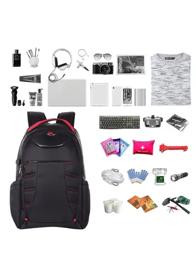 14W Outdoor Solar Powered Backpack Breathable Lightweight Dual Shoulder Bag With Charging &amp; Headset Port (L30 xW18 xH50)cm