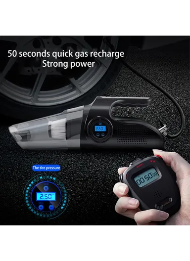 4 in-1 120W 2200mAh Vacuum Cleaner Digital Car Air Compressor Car Motorcycle Air Pump Lighting Tire Pressure Monitor A-117A - Wireless / Display