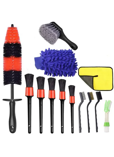 13 Pcs Car Detailing Cleaning Brushes Car Cleaning Tools Microfiber Towel Automobile Air Vents Wheel Wash Kit 