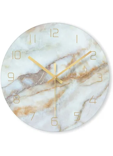 Marble Pattern Durable &amp; Rustless Decorative Glass Wall Clock (D30.5 x T0.4)cm - Light Brown