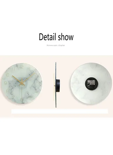 Marble Pattern Durable &amp; Rustless Decorative Glass Wall Clock (D30.5 x T0.4)cm - Light Brown