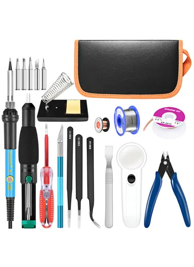 22 Pcs Soldering Iron Kit 220V 60W Electric Adjustable Temperature Soldering Iron With Soldering Tips Stand Tools - EU Plug