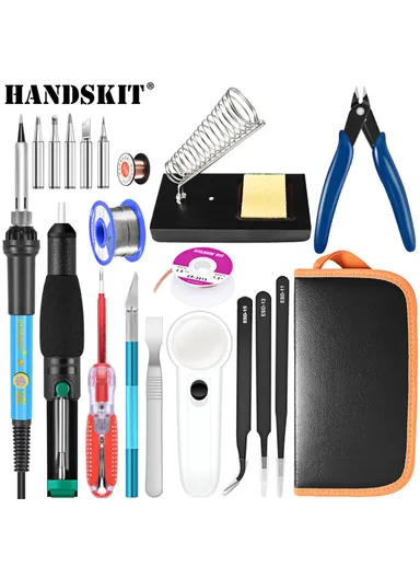 22 Pcs Soldering Iron Kit 220V 60W Electric Adjustable Temperature Soldering Iron With Soldering Tips Stand Tools - EU Plug