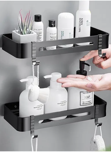 Two-Layer Bathroom Shower Gel Shampoo Organizer Kitchen Spice Storage Rack (L32 x W12 x H4.5)cm - Rectangle