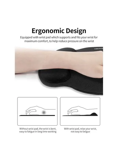 25 x 23cm Anti-slip Office Gaming Mouse Pad with Memory Foam Wrist Pad Smooth Movement Accurate Positioning Mouse Cushion - Black